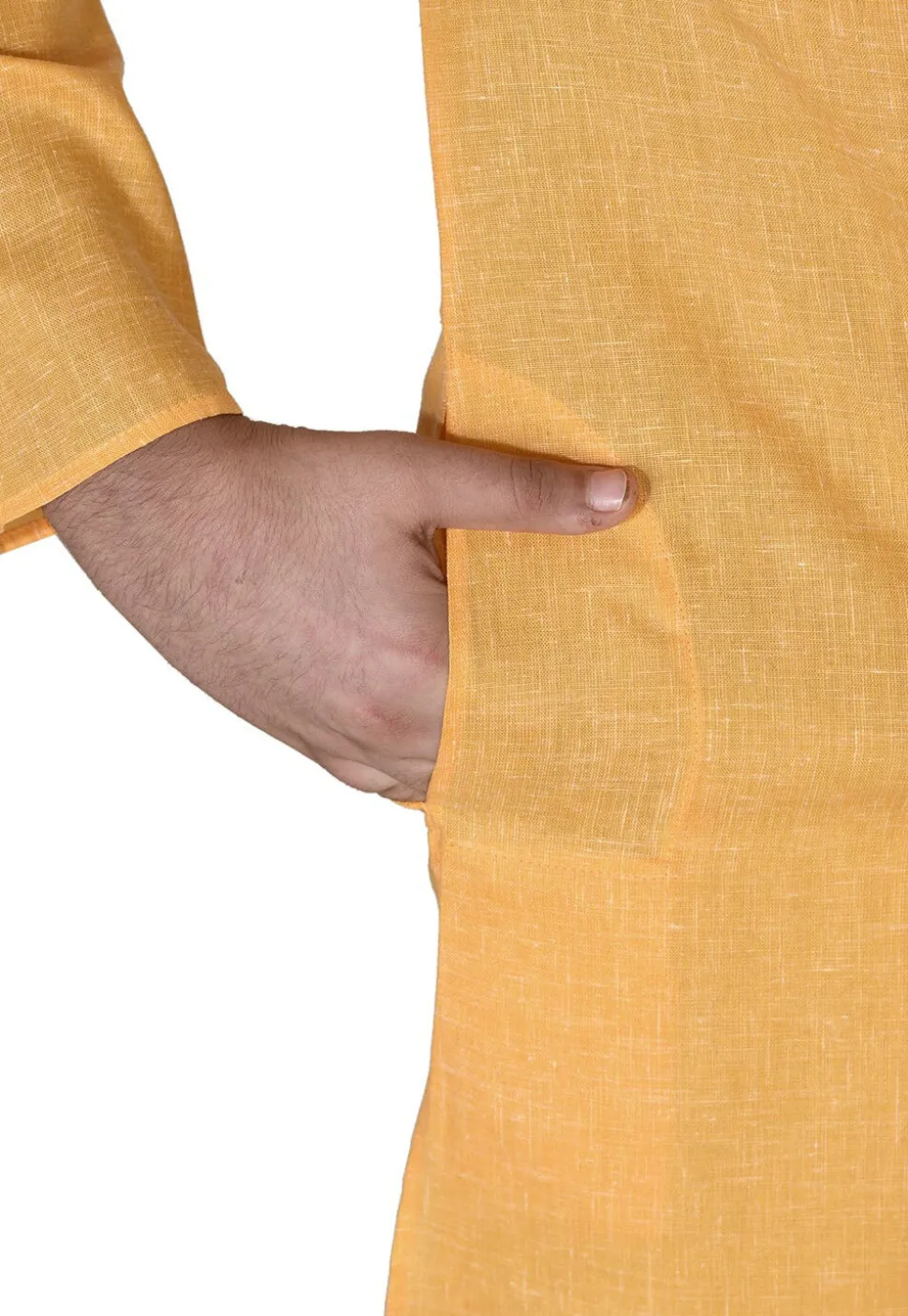 Solid Color Cotton Kurta in Mustard