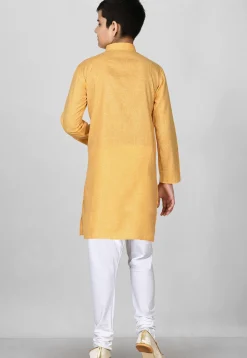 Solid Color Cotton Kurta in Mustard