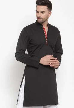 Solid Color Cotton Kurta in Black