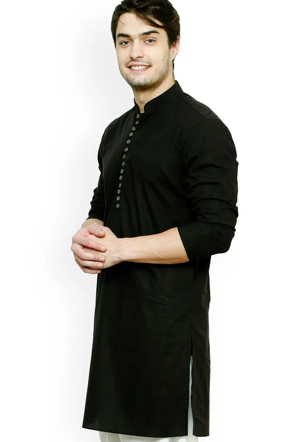 Solid Color Cotton Kurta in Black
