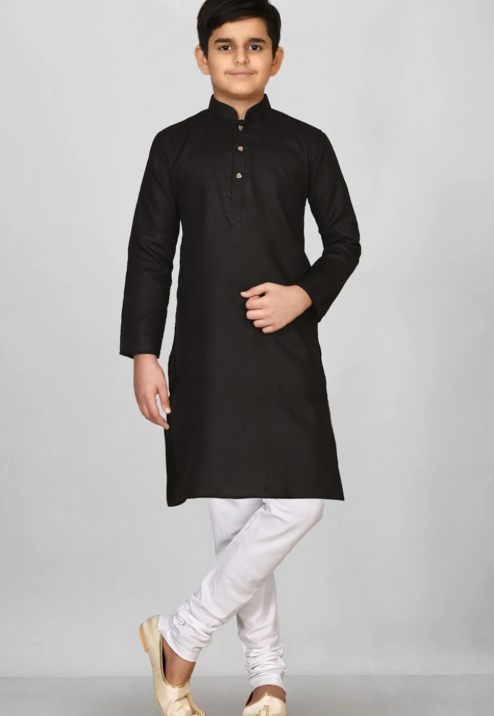 Solid Color Cotton Kurta in Black