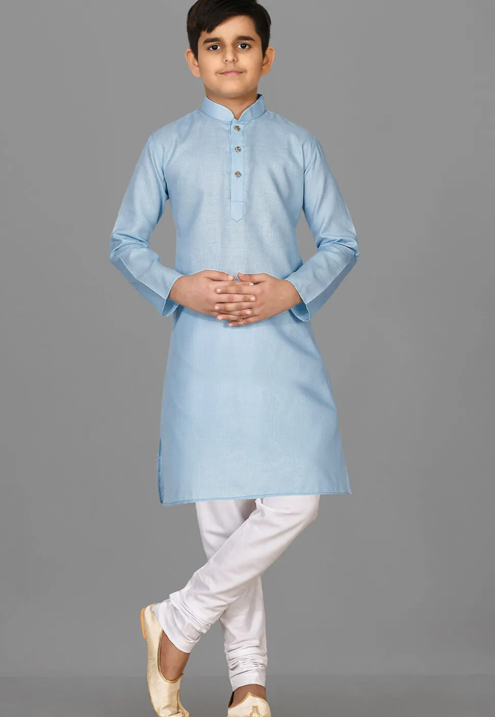 Solid Color Cotton Kurta in Light Blue