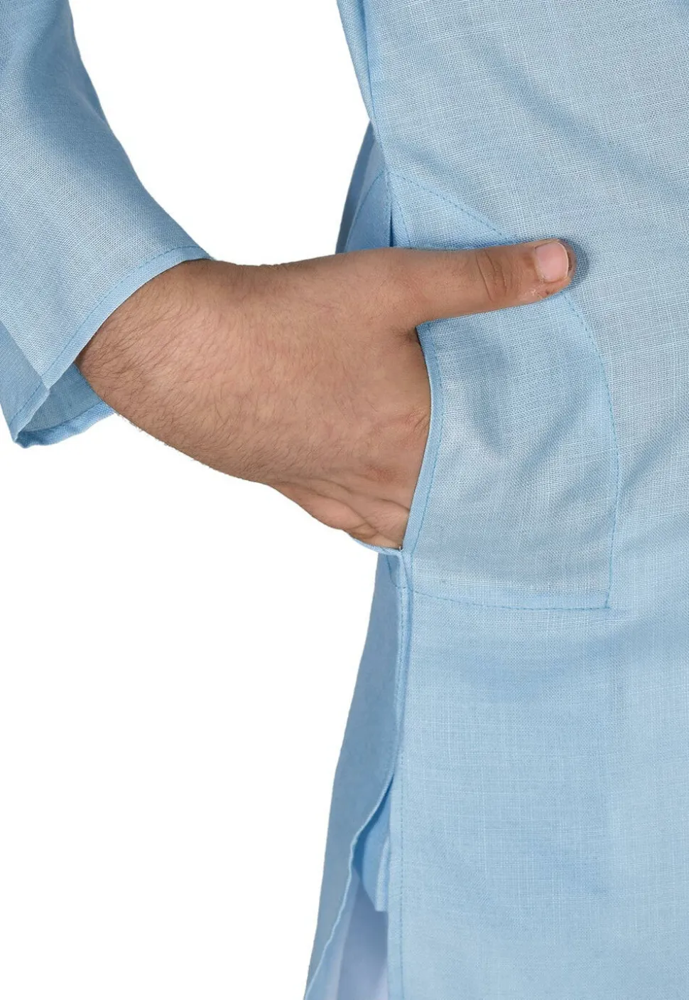 Solid Color Cotton Kurta in Light Blue