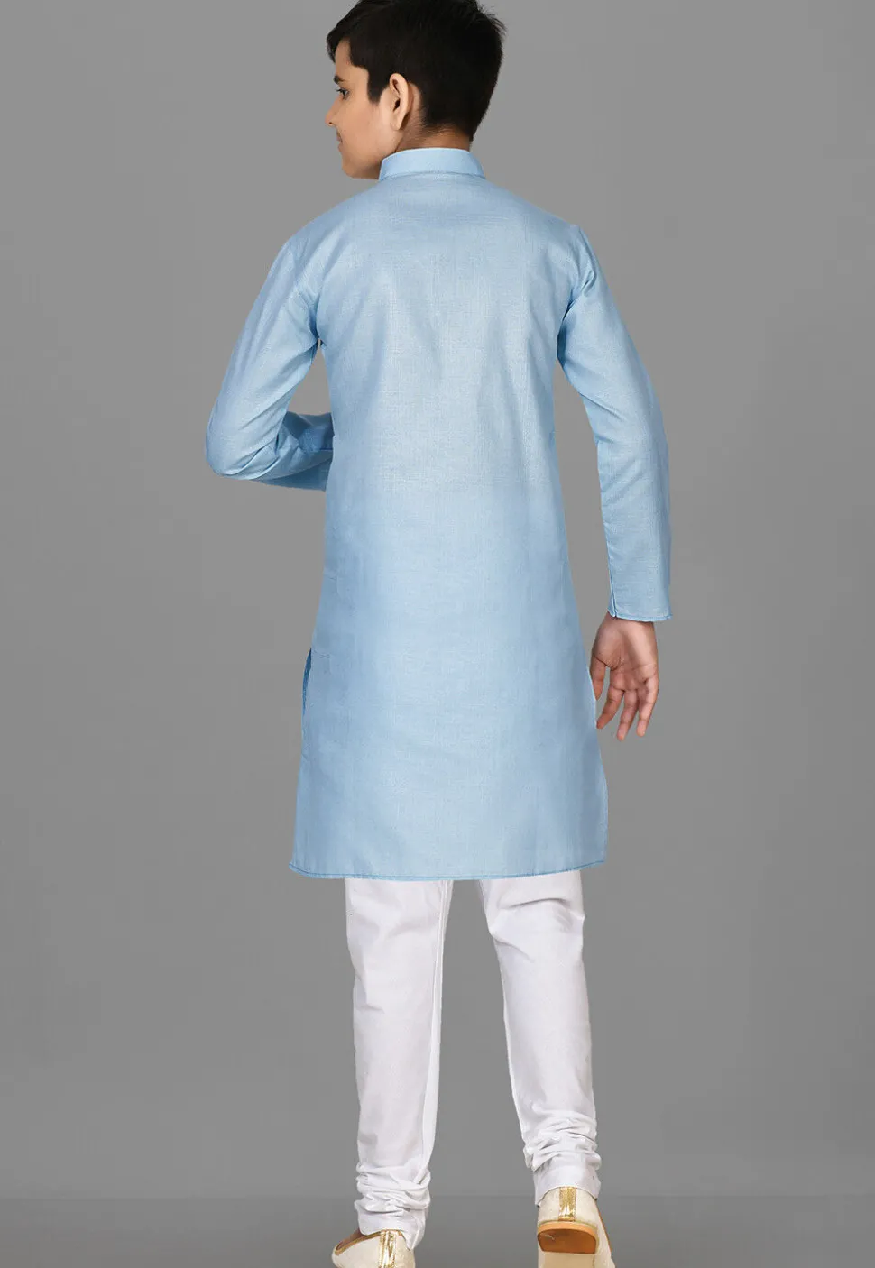 Solid Color Cotton Kurta in Light Blue