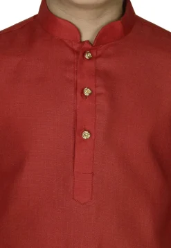 Solid Color Cotton Kurta Set in Red