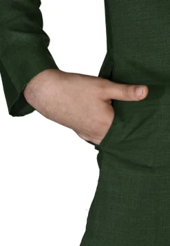 Solid Color Cotton Kurta Set in Dark Green