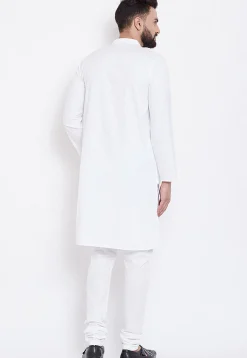 Solid Color Cotton Kurta Set in White