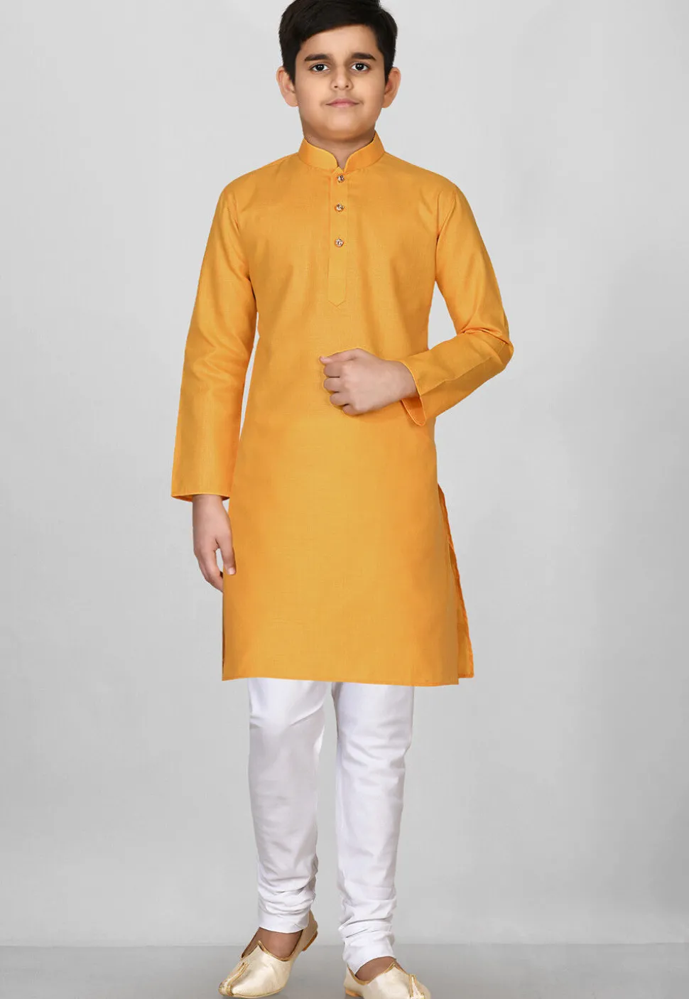 Solid Color Cotton Kurta in Mustard