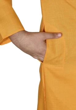 Solid Color Cotton Kurta in Mustard