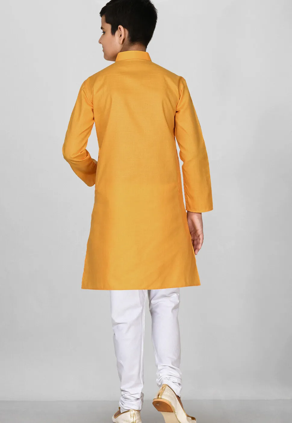 Solid Color Cotton Kurta in Mustard
