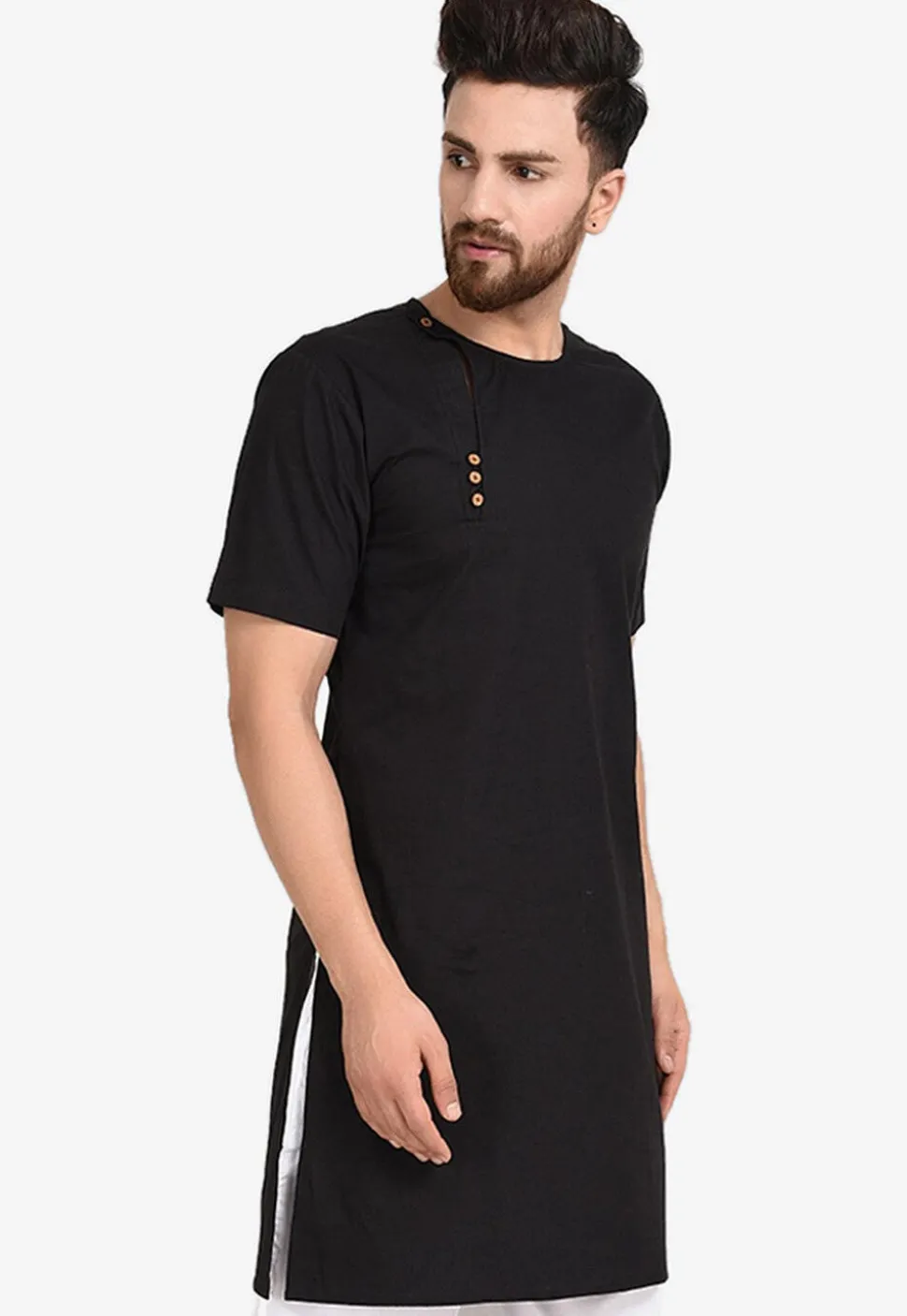 Solid Color Cotton Kurta in Black