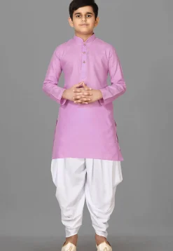 Solid Color Cotton Kurta Set in Pink