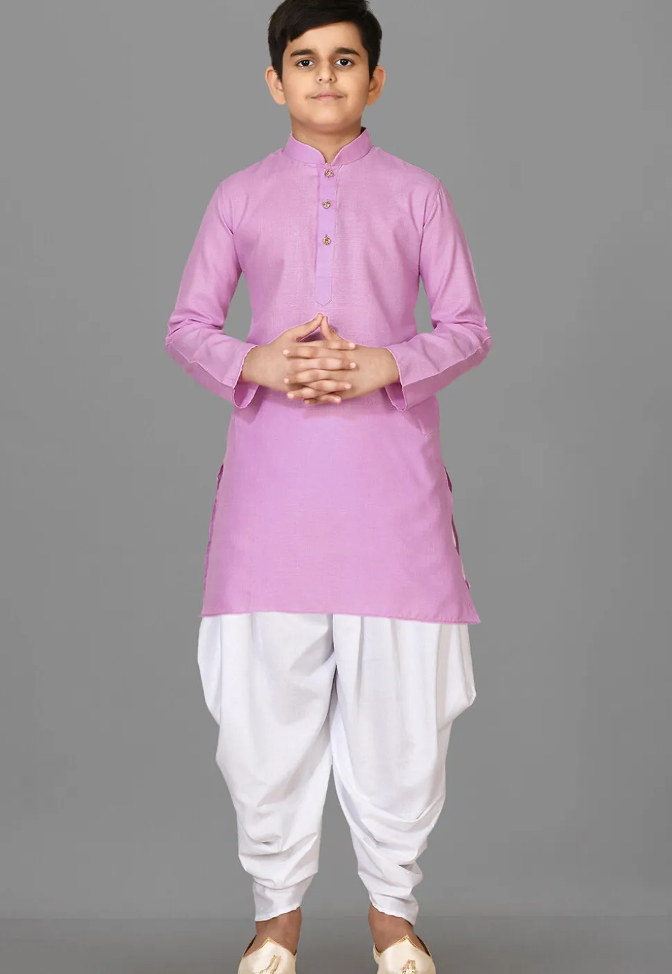 Solid Color Cotton Kurta Set in Pink