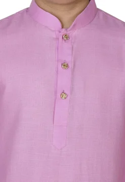 Solid Color Cotton Kurta Set in Pink