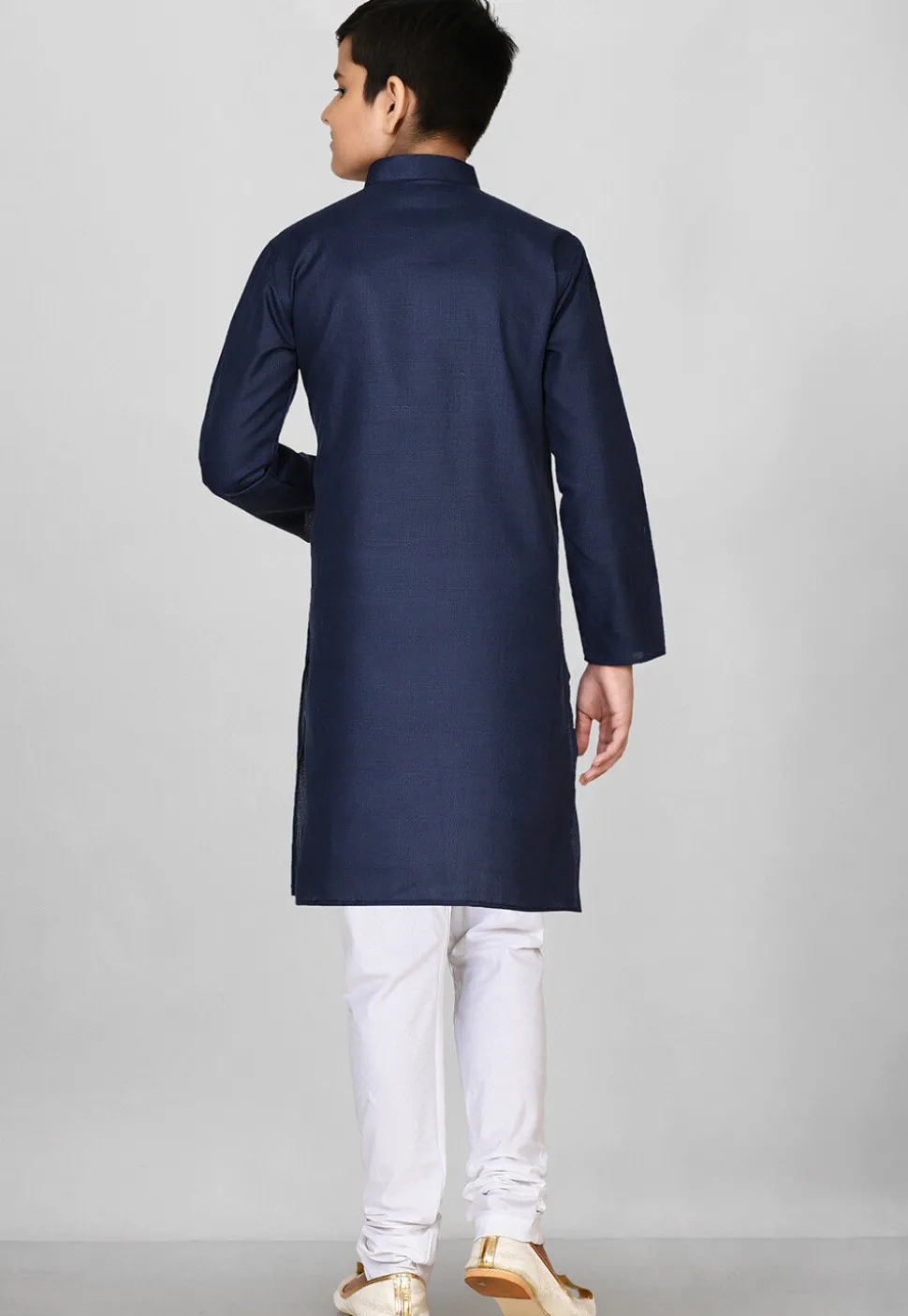 Solid Color Cotton Kurta Set in Navy Blue