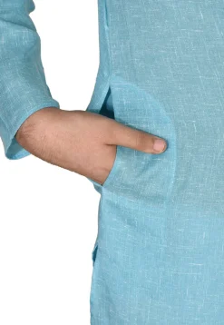 Solid Color Cotton Kurta Set in Sky Blue