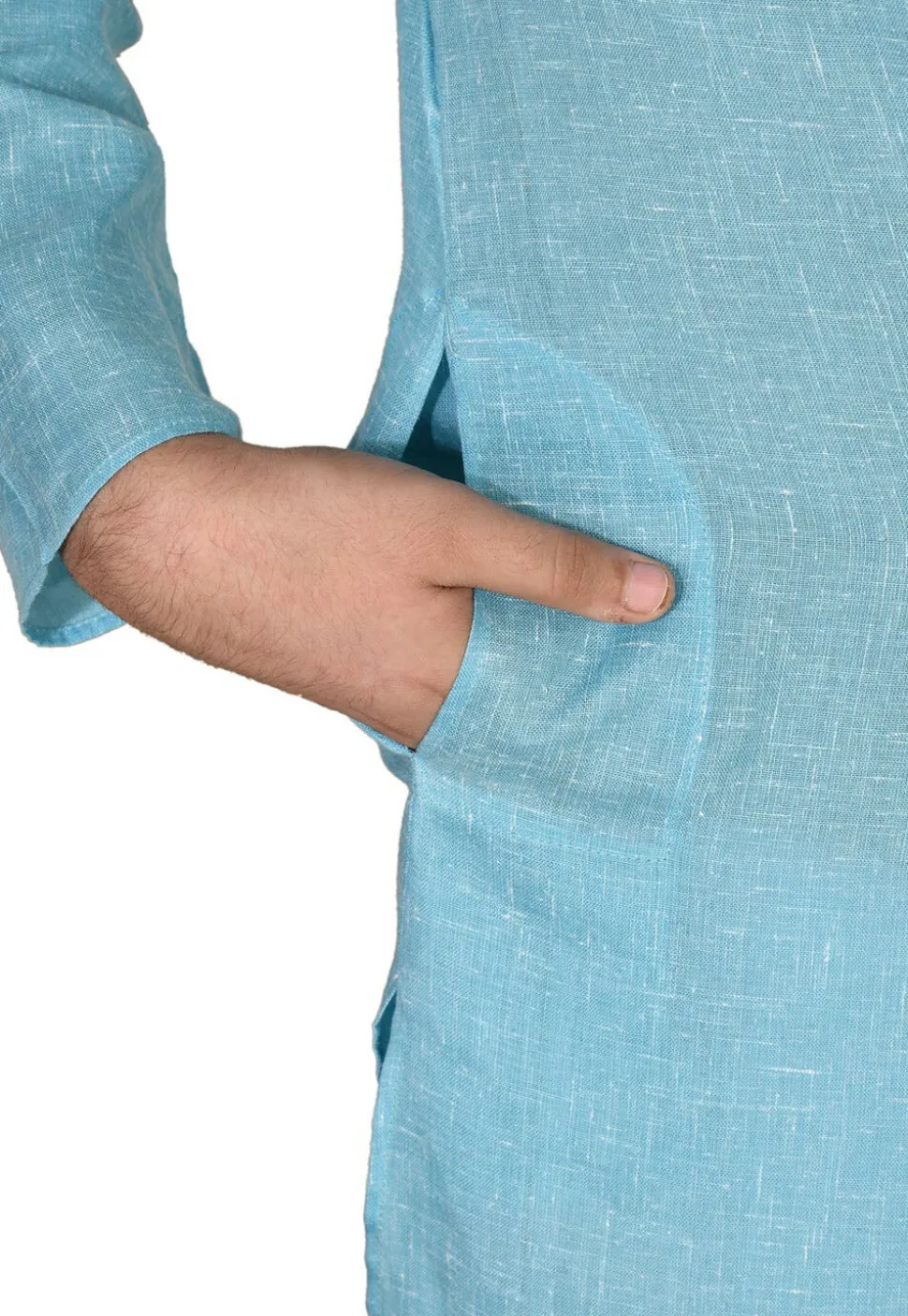 Solid Color Cotton Kurta Set in Sky Blue