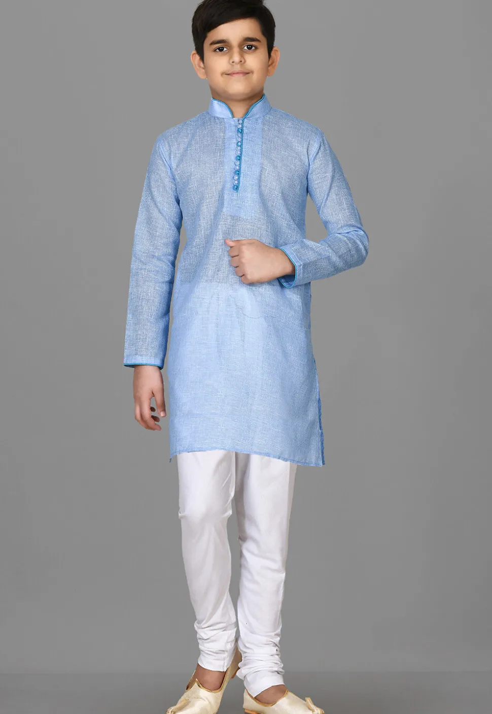 Solid Color Cotton Kurta in Light Blue