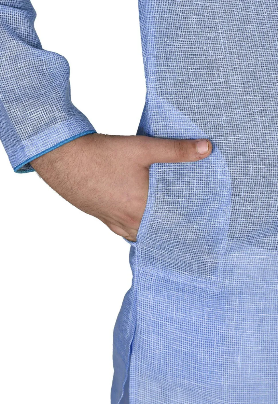 Solid Color Cotton Kurta in Light Blue