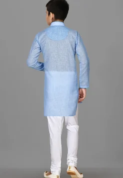 Solid Color Cotton Kurta in Light Blue