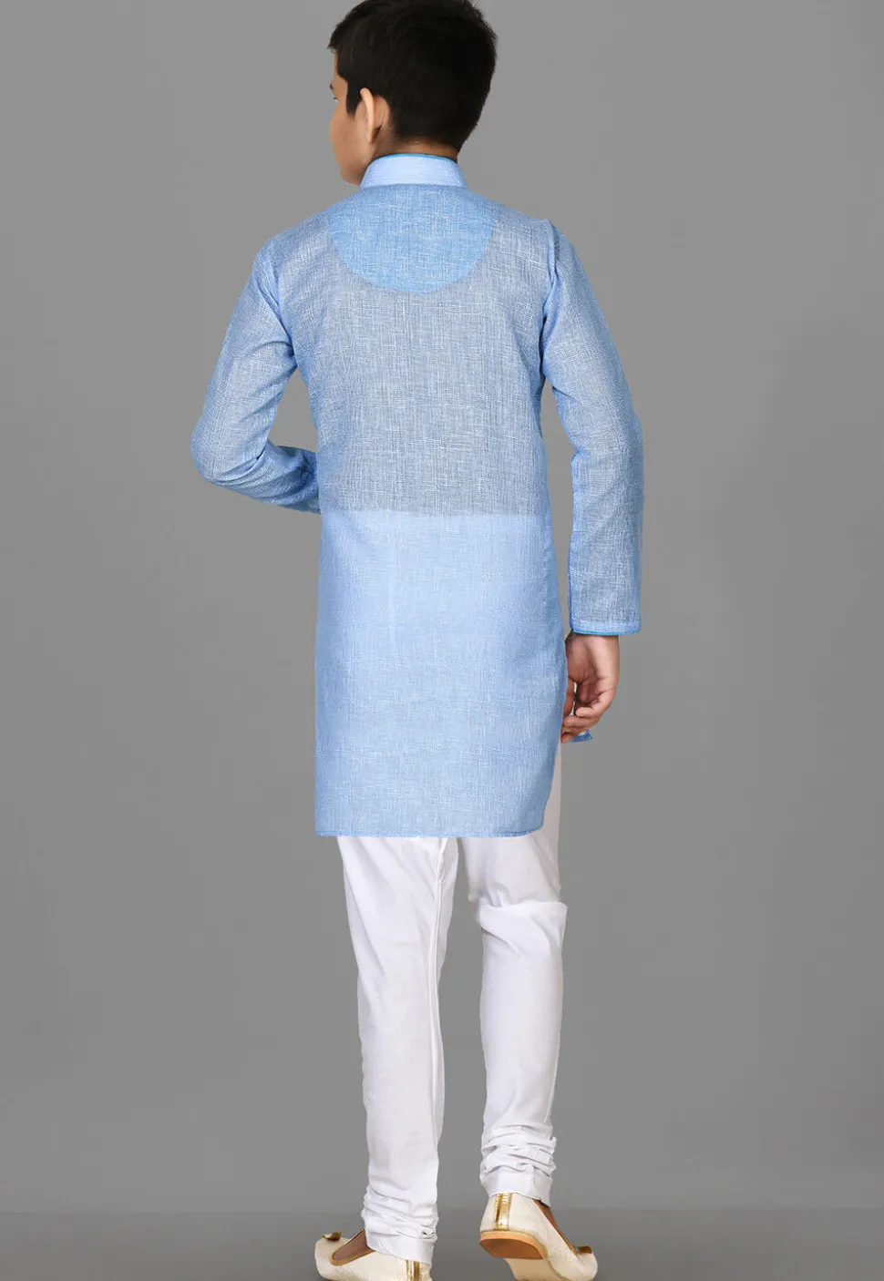 Solid Color Cotton Kurta in Light Blue