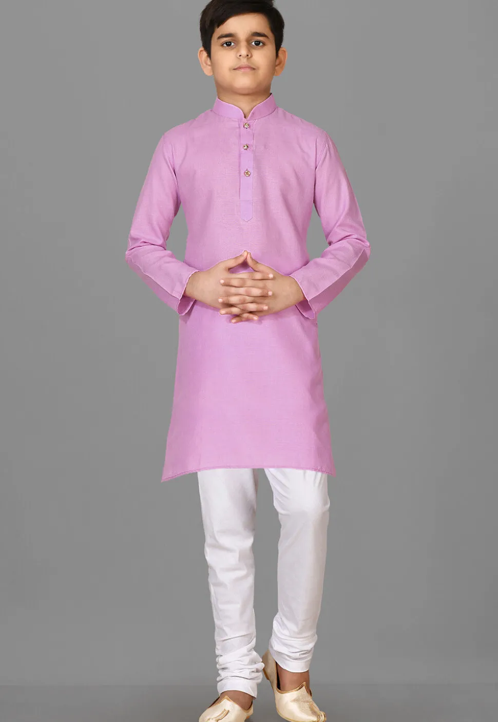 Solid Color Cotton Kurta Set in Pink