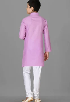 Solid Color Cotton Kurta Set in Pink