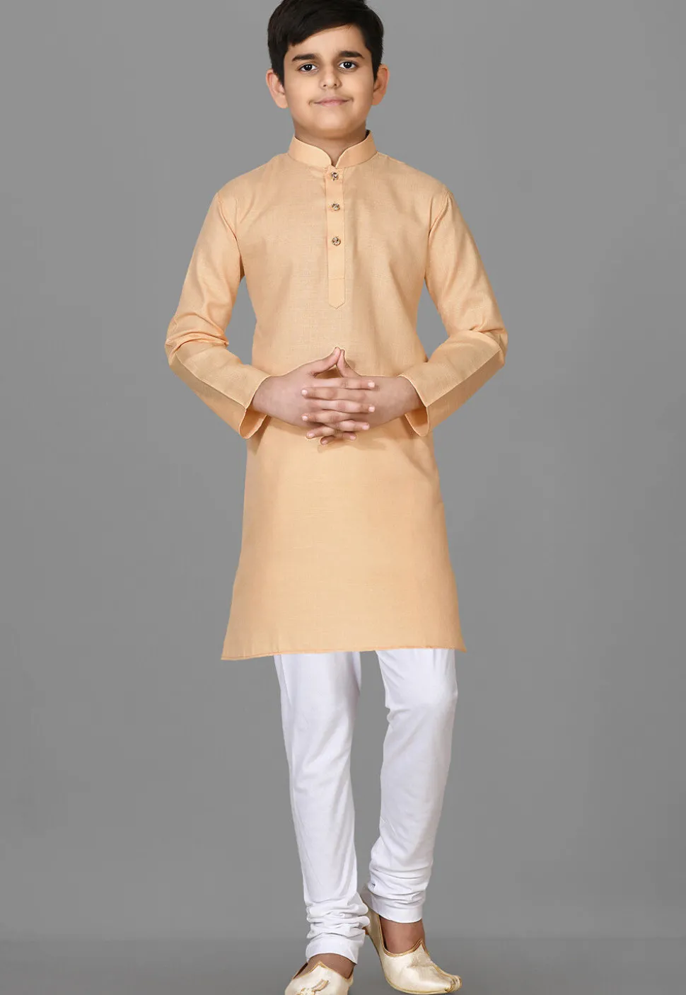 Solid Color Cotton Kurta in Beige