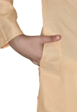 Solid Color Cotton Kurta in Beige
