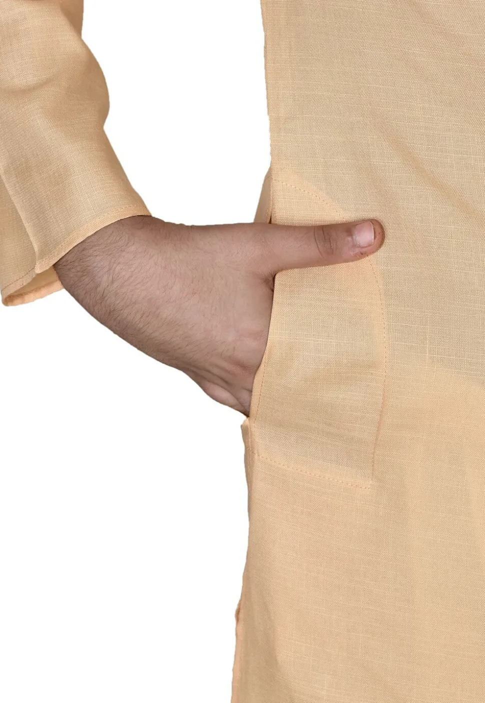 Solid Color Cotton Kurta in Beige