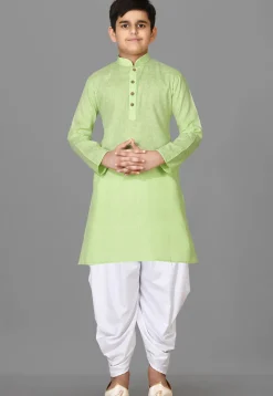 Solid Color Cotton Kurta Set in Light Green