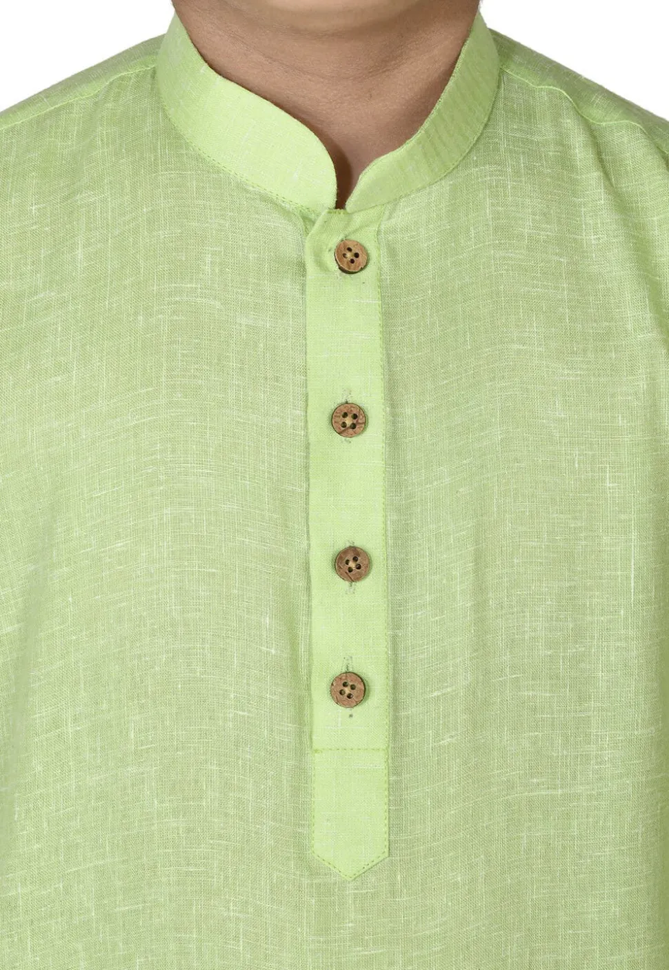 Solid Color Cotton Kurta Set in Light Green