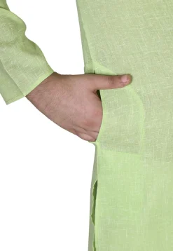 Solid Color Cotton Kurta Set in Light Green