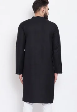 Solid Color Cotton Kurta in Black