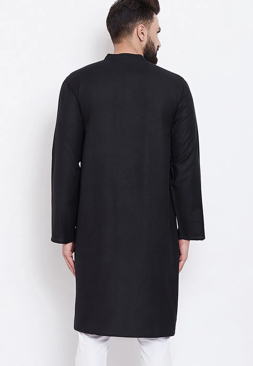 Solid Color Cotton Kurta in Black