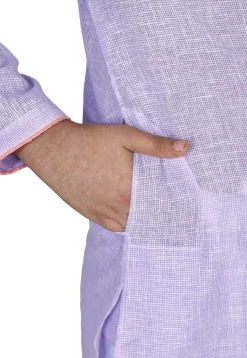 Solid Color Cotton Kurta Set in Light Purple