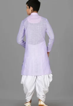 Solid Color Cotton Kurta Set in Light Purple