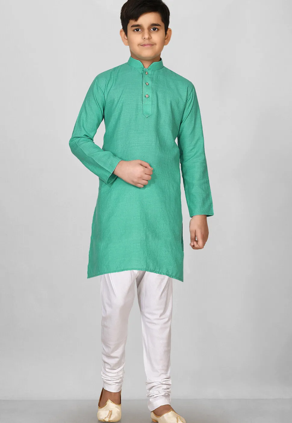 Solid Color Cotton Kurta in Light Teal Green