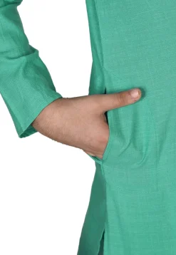 Solid Color Cotton Kurta in Light Teal Green