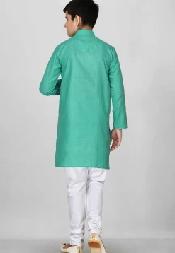 Solid Color Cotton Kurta in Light Teal Green