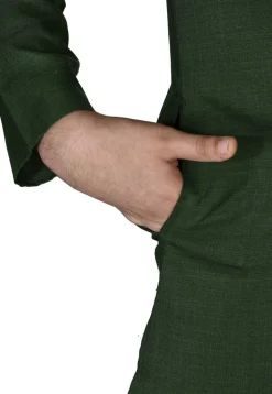 Solid Color Cotton Kurta Set in Dark Green