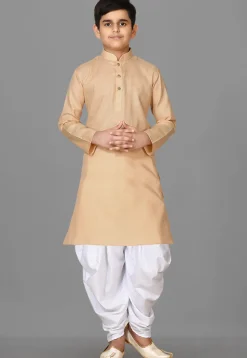 Solid Color Cotton Kurta Set in Beige