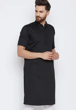 Solid Color Cotton Kurta in Black