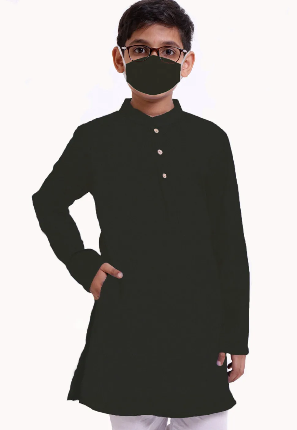 Solid Color Cotton Kurta in Black
