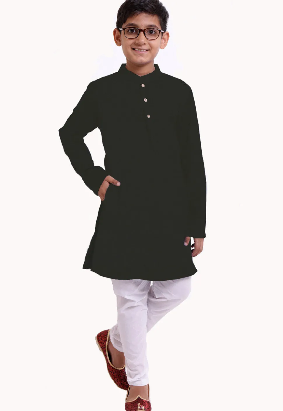 Solid Color Cotton Kurta in Black