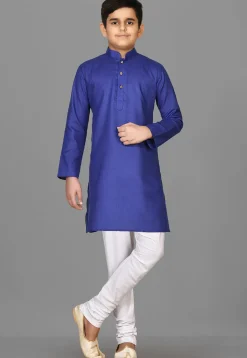 Solid Color Cotton Kurta Set in Royal Blue