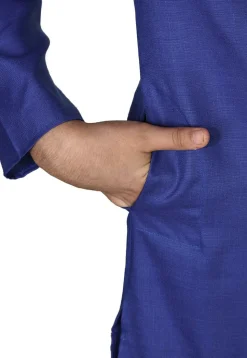 Solid Color Cotton Kurta Set in Royal Blue