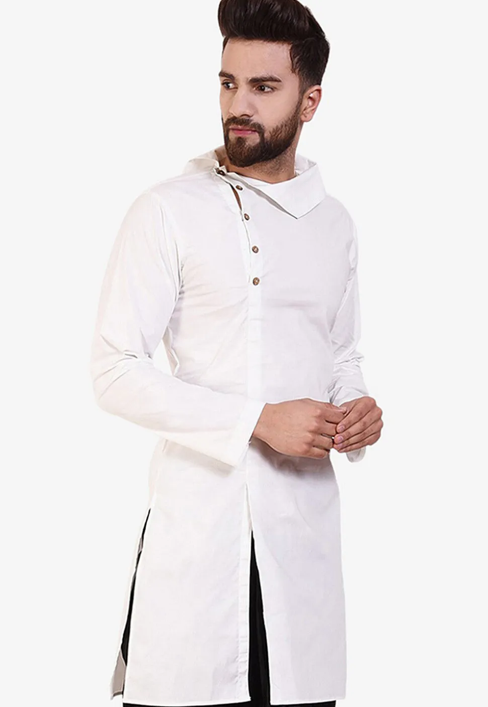 Solid Color Cotton Kurta in Off White