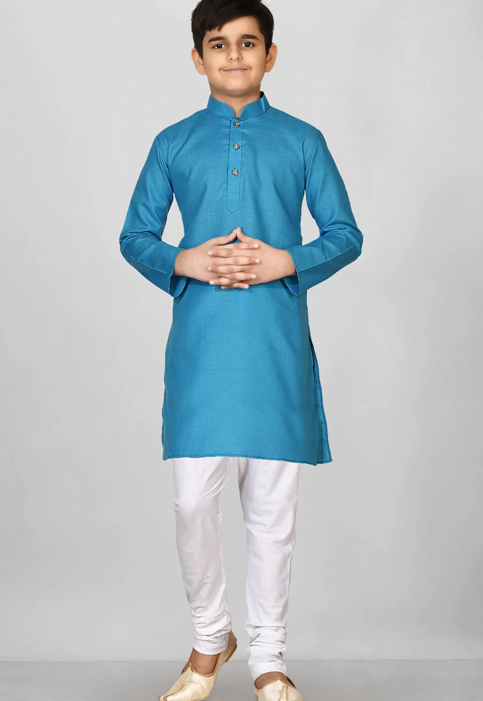 Solid Color Cotton Kurta in Blue