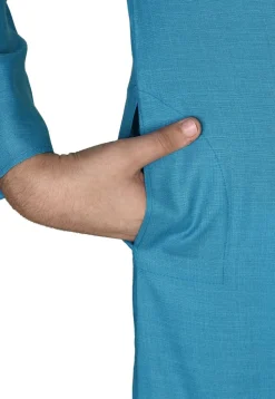 Solid Color Cotton Kurta in Blue